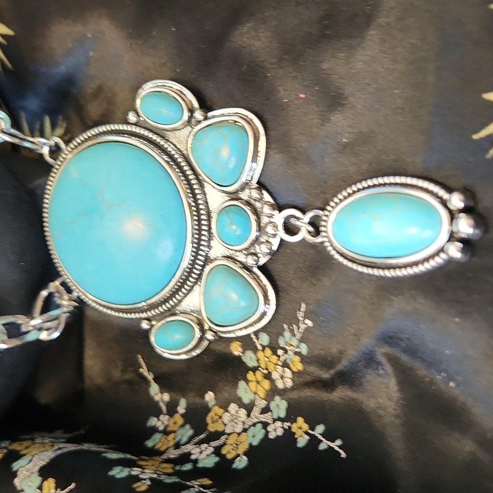 Silvertone & Faux Turquoise Set